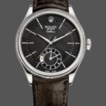 Rolex Cellini Dual Time 50529 Black Dial Brown Leather Strap 39mm Mens Replica Watch