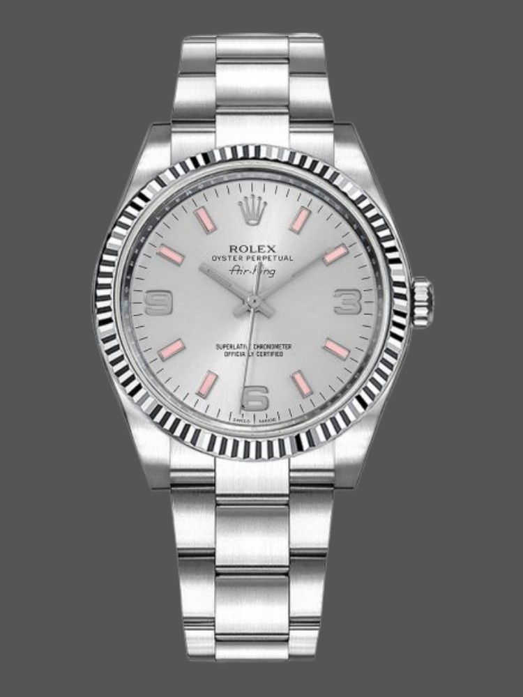 384196AE-C97B-BD67-A727-12C4D7A811BF Rolex Oyster Perpetual Air-King 114234 Automatic Silver Dial 34mm Unisex replica watch - Image 1