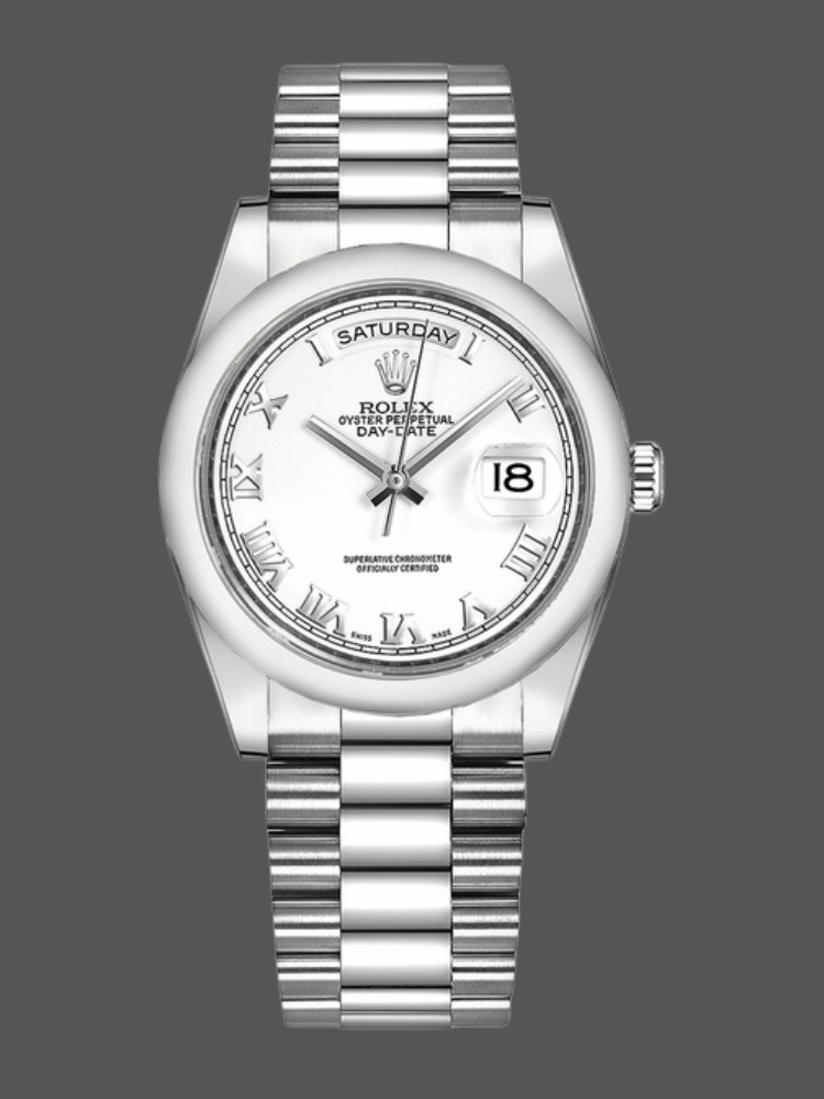 3866401A-299B-91CC-57A1-7D0EC0CA8D28 Rolex Day-Date 118206 White Roman Numeral 36mm Unisex Replica Watch - Image 1