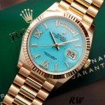 Rolex Day-Date 128238 Fluted Bezel Turquoise Diamond Dial 36MM Unisex Replica Watch - Image 12