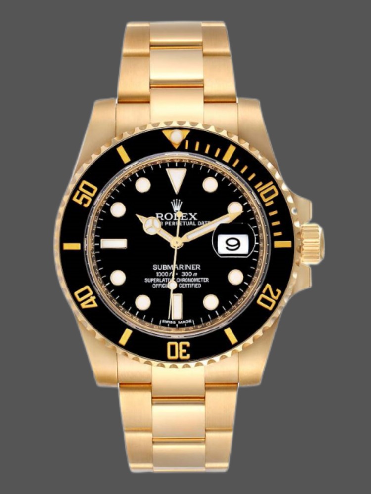 39D1B62A-C980-62E0-A880-187A03BF7264 Rolex Submariner 116618 Yellow Gold Black Dial 40mm Mens Replica Watch - Image 1