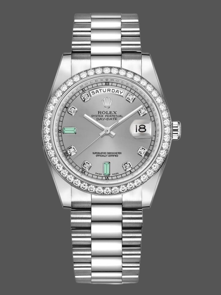 3AB13007-FF80-CDE7-FAD3-3C4B7B82A1CF Rolex Day Date 118346 Rhodium Grey Dial 36mm Unisex Replica Watch - Image 1