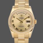 Rolex Day-Date 118208 Yellow Gold Champagne Dial Roman Numerals 36mm Unisex Replica Watch