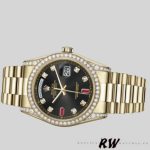 Rolex Day-Date 118388 Yellow Gold Black Diamond Rubies Dial 36mm Unisex Replica Watch - Image 4