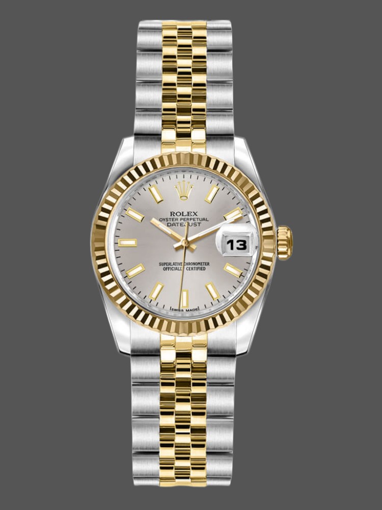 3F2B21CB-5FCC-71B5-02E2-51E1010A5035 Rolex Datejust 179173 Silver Index Dial Fluted Bezel 26MM Lady Replica Watch - Image 1