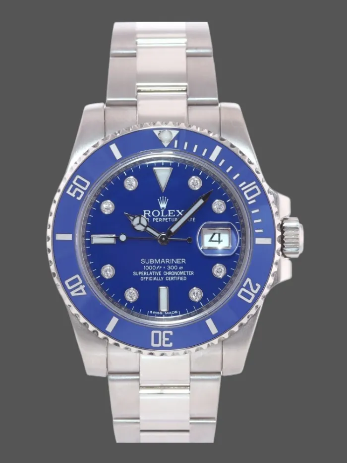 3F431893-2A30-B86C-DEB7-6506A1A0CCDF Rolex Submariner 16610 Stainless Steel Blue Bezel Diamond Dial 40mm Mens Replica Watch - Image 1