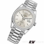 Rolex Day-Date 128349RBR Silver Index Dial Diamond Bezel 36MM Unisex Replica Watch - Image 3