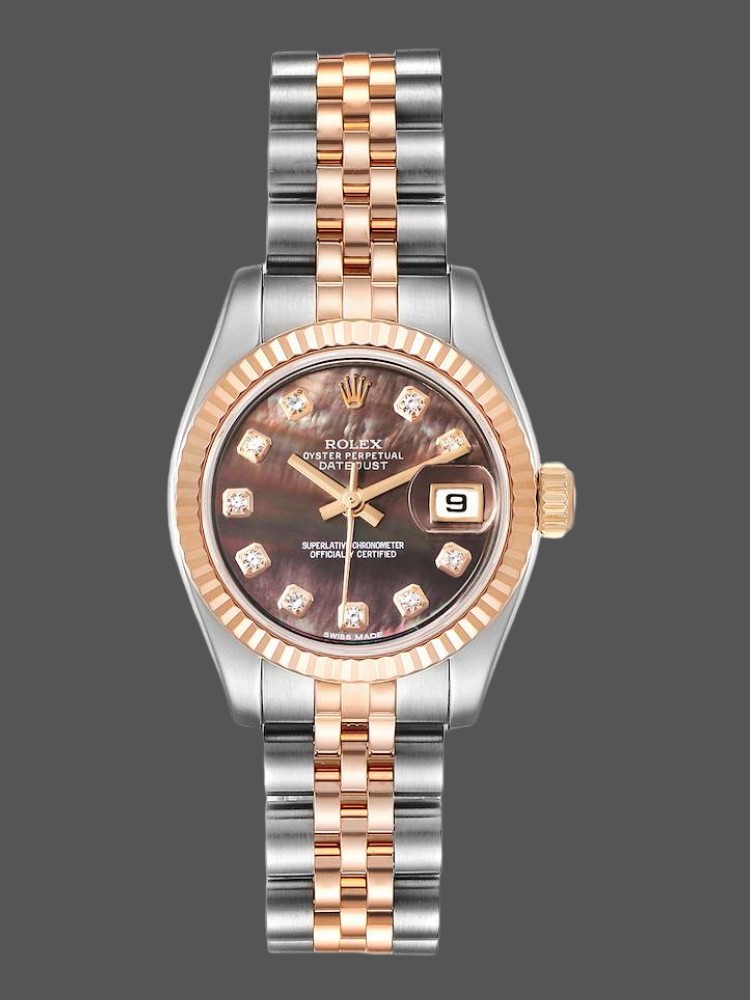 42A9FB56-8862-8C2E-760D-1FDF757142DF Rolex Datejust 179171 Black Mother of Pearl Diamond Dial 26MM Lady Replica Watch - Image 1