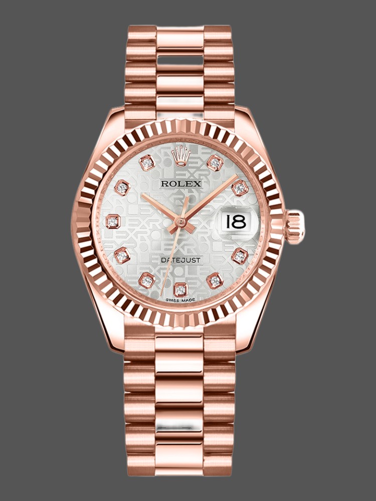 42EB5E5B-1019-C07C-45B2-A412E0D47717 Rolex Datejust 178275 Everose Gold Jubile Silver Dial 31mm Lady Replica Watch - Image 1