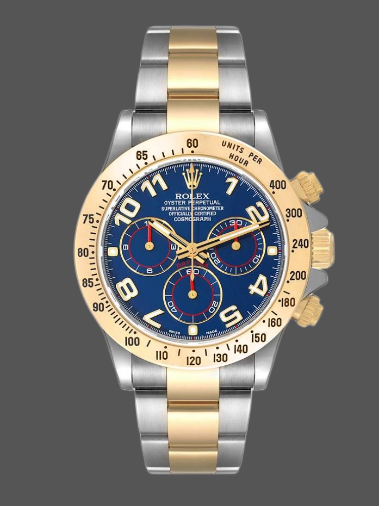 43A49175-3CD2-0B21-77B3-7E21B7D726E5 Rolex Daytona 116523 Steel Yellow Gold Blue Racing Dial 40mm Mens Replica Watch - Image 1