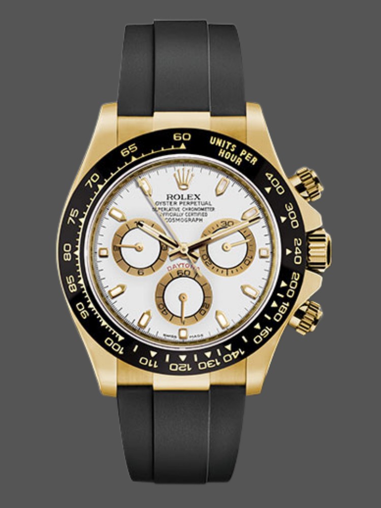 44A03B4D-AE22-0F55-1341-7AD884715A81 Rolex Cosmograph Daytona 116518LN White Dial Black Rubber Strap 40mm Mens Replica Watch - Image 1