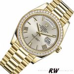 Rolex Day-Date 228348RBR Silver Roman Dial Diamond Bezel 40mm Mens Replica Watch - Image 4