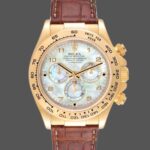 Rolex Daytona 116518 Yellow Gold MOP Dial Brown Strap 40mm Mens Replica Watch