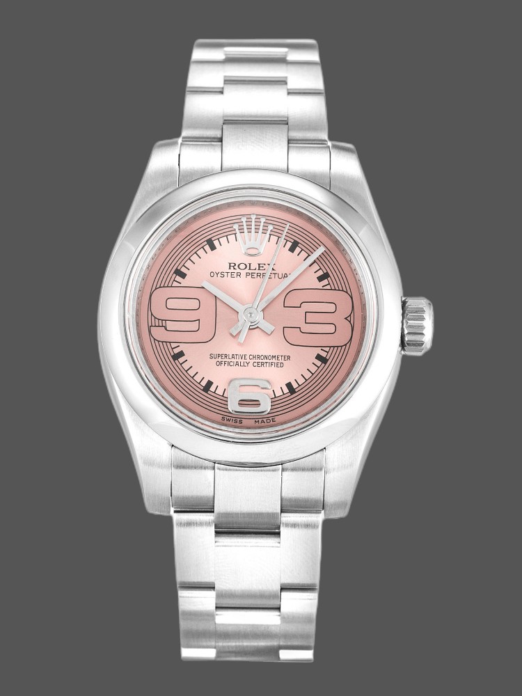 4750A935-38D6-198C-9EBD-674D95C1A629 Rolex Oyster Perpetual 176200 Pink Maxi Arabic Dial 26MM Lady Replica Watch - Image 1