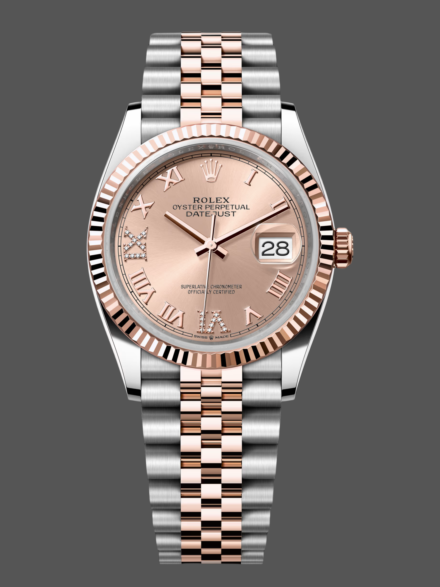 48BDE4D1-4B9C-AE85-E139-95F2F9E36D17 Rolex Datejust 36 Steel & Everose Gold Rose Diamond Pave Roman Dial m126231 0027 - Image 1