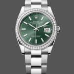 Rolex Datejust 36 White Gold & Diamonds Mint Green Dial M126284RBR 0044 Women's Watch