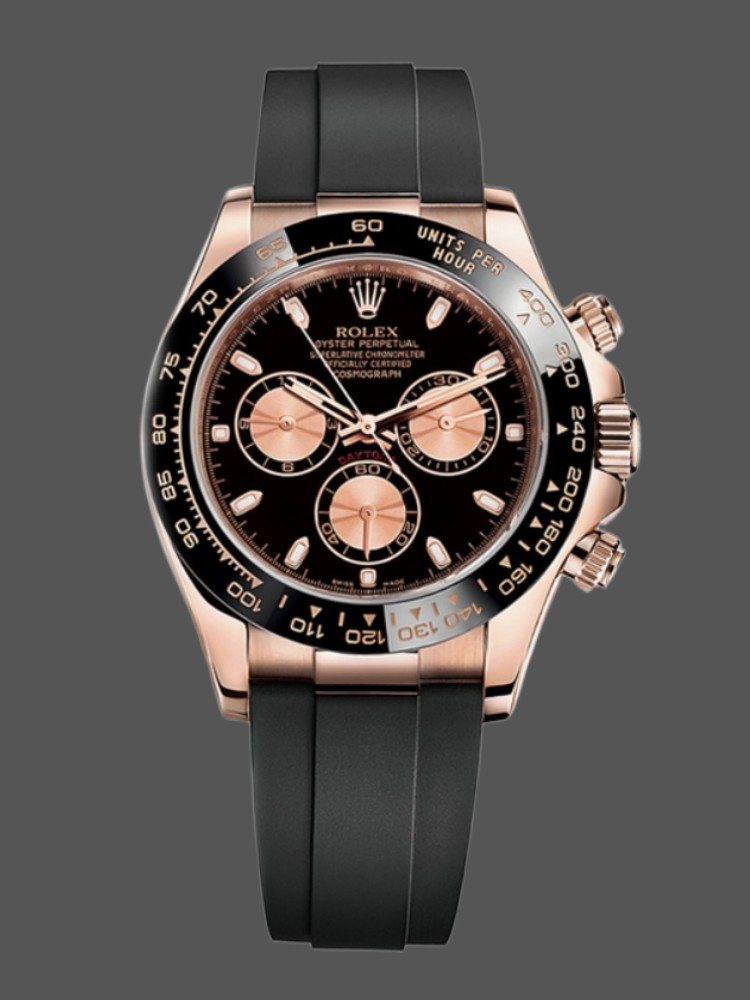 49F6CA51-8C15-4DFE-8463-F9274F08704D Rolex Cosmograph Daytona 116515LN Rose Gold Black Dial 40mm Mens Replica Watch - Image 1