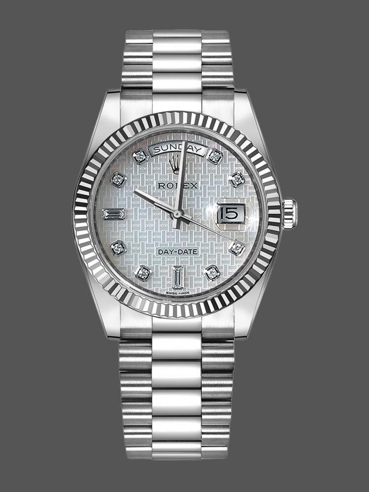 4A262B16-50E0-8913-95DC-3B03FEC4426C Rolex Day-Date 118239 Mother of Pearl White Dial Fluted Bezel 36mm Unisex Replica Watch - Image 1