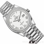 Rolex Day-Date 128349RBR White Roman Dial Diamond Bezel 36MM Unisex Replica Watch - Image 3