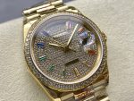 Rolex Day Date 36mm Yellow Gold 128348RBR 0030 Pave Rainbow Diamonds Sapphires Dial - Image 4