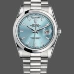 Rolex Day-Date 118206 Ice Blue Dial Polished Platinum Bezel 36mm Unisex Replica Watch