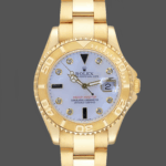 Rolex Yacht Master 168628 White Mother of Pearl Diamond Dial Yellow Gold Case 35mm Women's Watch