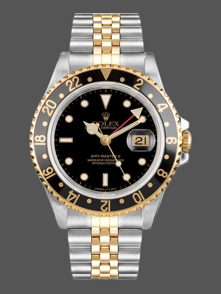 52536731-780D-6A72-9652-2C1170BB8D6B Rolex GMT-Master II 16713LN Oystersteel Yellow Gold Black Dial 40MM Mens Replica Watch - Image 1
