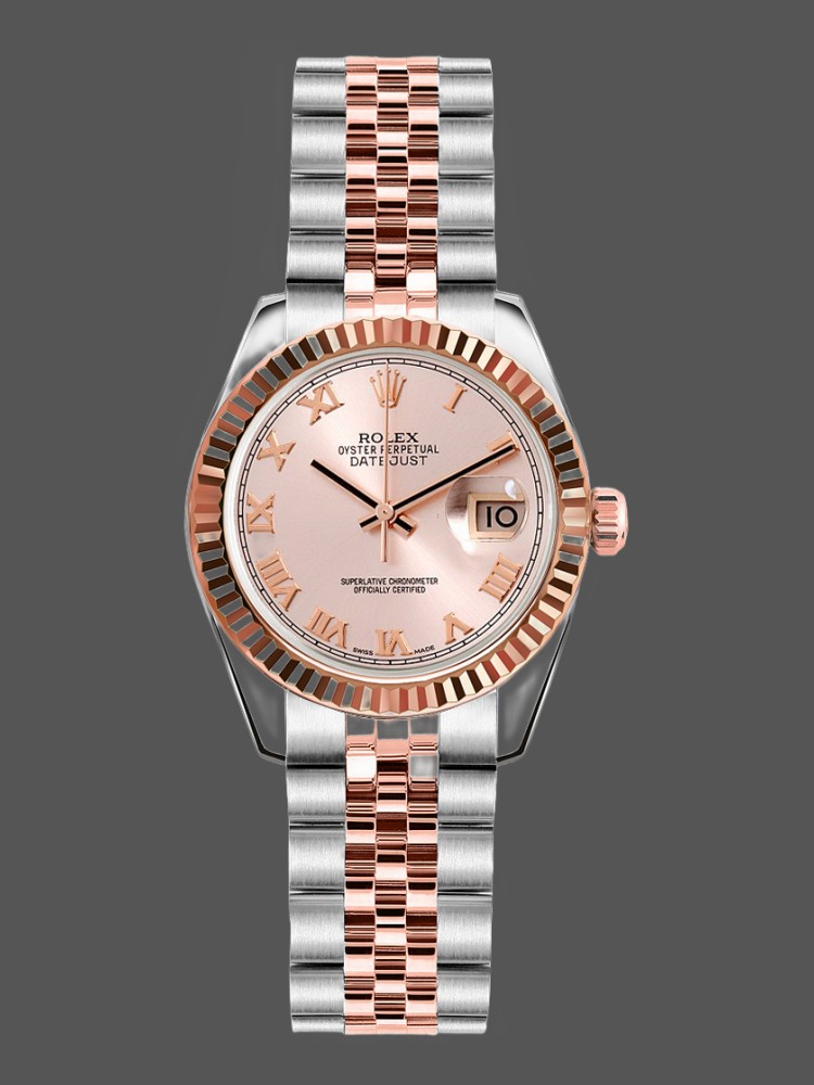 5412E41B-CCD0-C54E-8E49-1C98B81165DB Rolex Datejust 179171 Pink Roman Numeral Dial Fluted Bezel 26MM Lady Replica Watch - Image 1