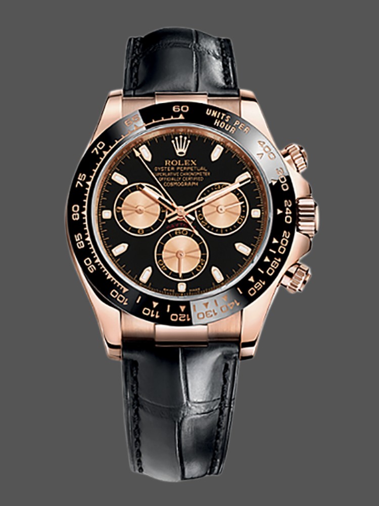 544AFCCE-CD73-E5A1-8B7F-B14CDD130365 Rolex Cosmograph Daytona 116515 Leather strap Black Dial 40mm Mens Replica Watch - Image 1