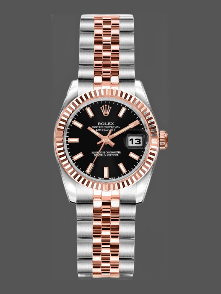 556441AA-B5B1-5D0F-2B8B-8291294BD642 Rolex Datejust 179171 Black Dial Fluted Bezel 26MM Lady Replica Watch - Image 1