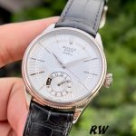 Rolex Cellini Dual Time 50529 Silver Sunburst Dial Black Leather Strap 39mm Mens Replica Watch - Image 12