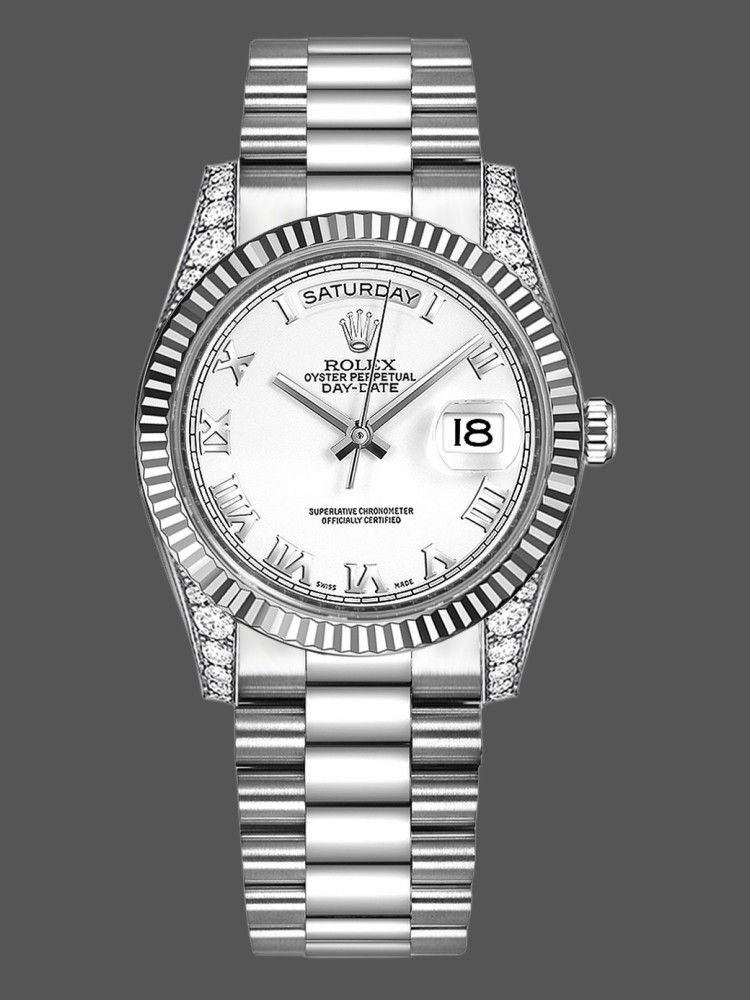 575286FA-246D-2CA1-44BF-D2966884AEE0 Rolex Day Date 118339 White Dial Fluted Bezel 36mm Unisex Replica Watch - Image 1