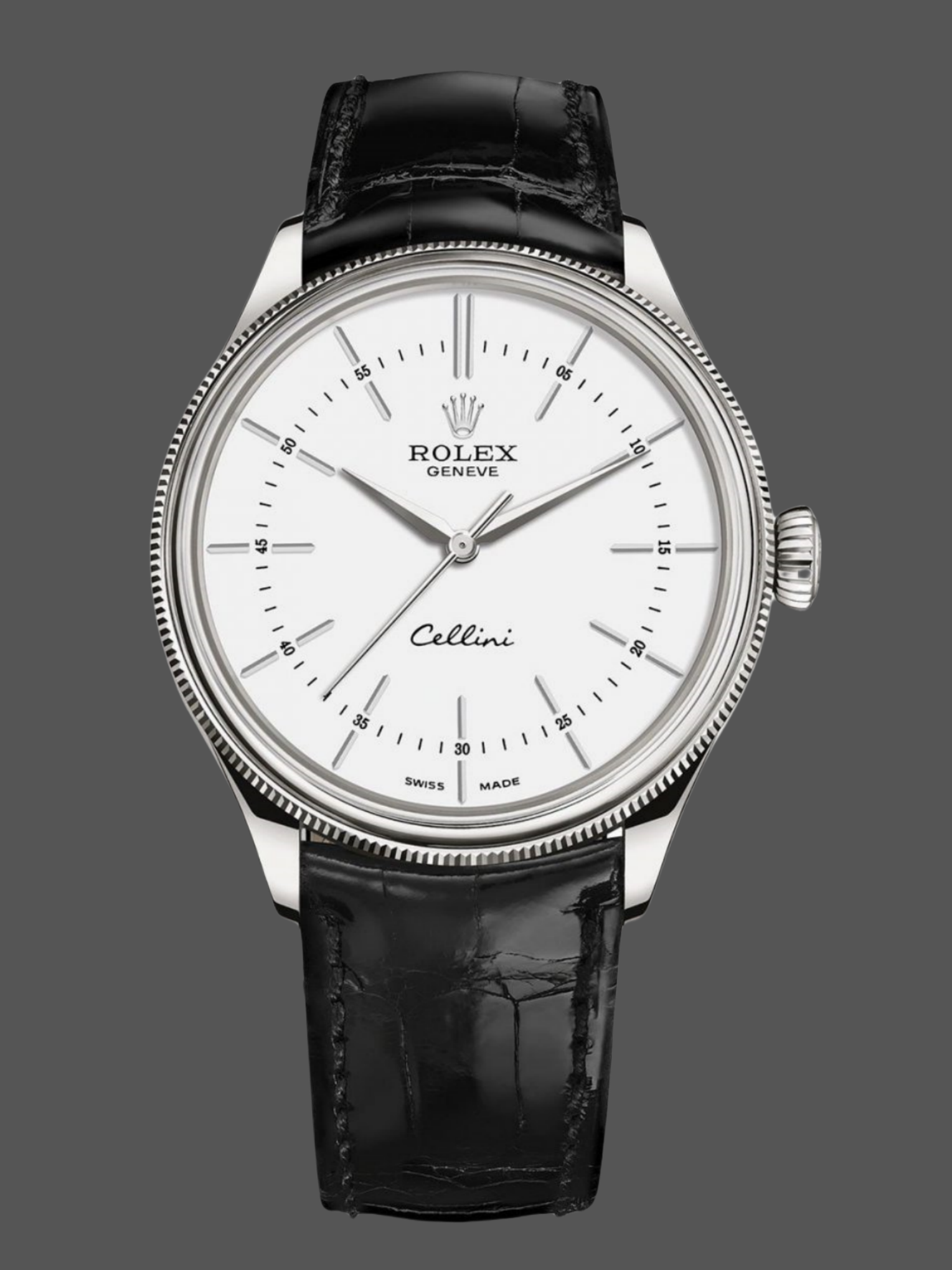 58172B41-B05C-C92B-2A69-39322140EE63 Rolex Cellini Time 50509 Black Leather Strap White Dial 39mm Mens Replica Watch - Image 1