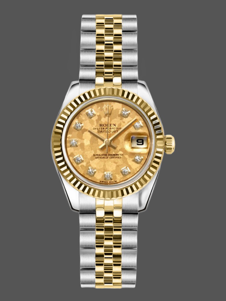 59DFDD24-E5B6-9AA2-CE2B-720065E86D62 Rolex Datejust 179173 Crystal Champagne Dial Fluted Bezel 26MM Lady Replica Watch - Image 1