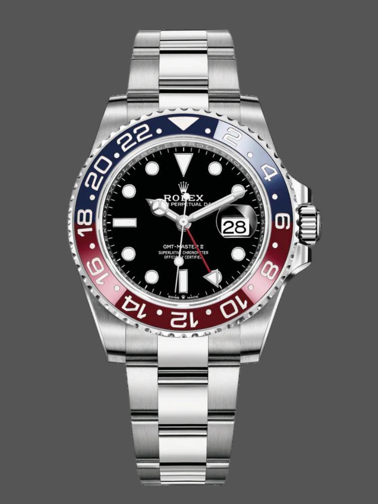 5A958FBB-A5EE-BAFE-69EA-798EB3D9E135 Rolex GMT Master II 116719BLRO White Gold Pepsi Black Dial 40mm Mens Replica Watch - Image 1