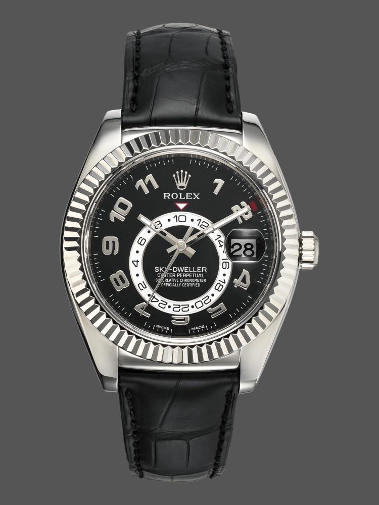 5AD713E1-68FB-8C9D-8BB2-8735ED71C4DE Rolex Sky-Dweller 326139 Black Dial Leather Strap 42MM Mens Replica Watch - Image 1