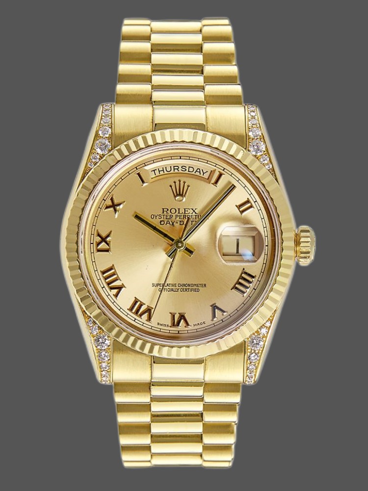 5B3F4196-BC0D-0F59-DDDB-E5D735E7597B Rolex Day-Date 118338 Champagne Dial Roman Numerals 36mm Unisex Replica Watch - Image 1