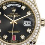 Rolex Day-Date 118388 Yellow Gold Black Diamond Rubies Dial 36mm Unisex Replica Watch - Image 3