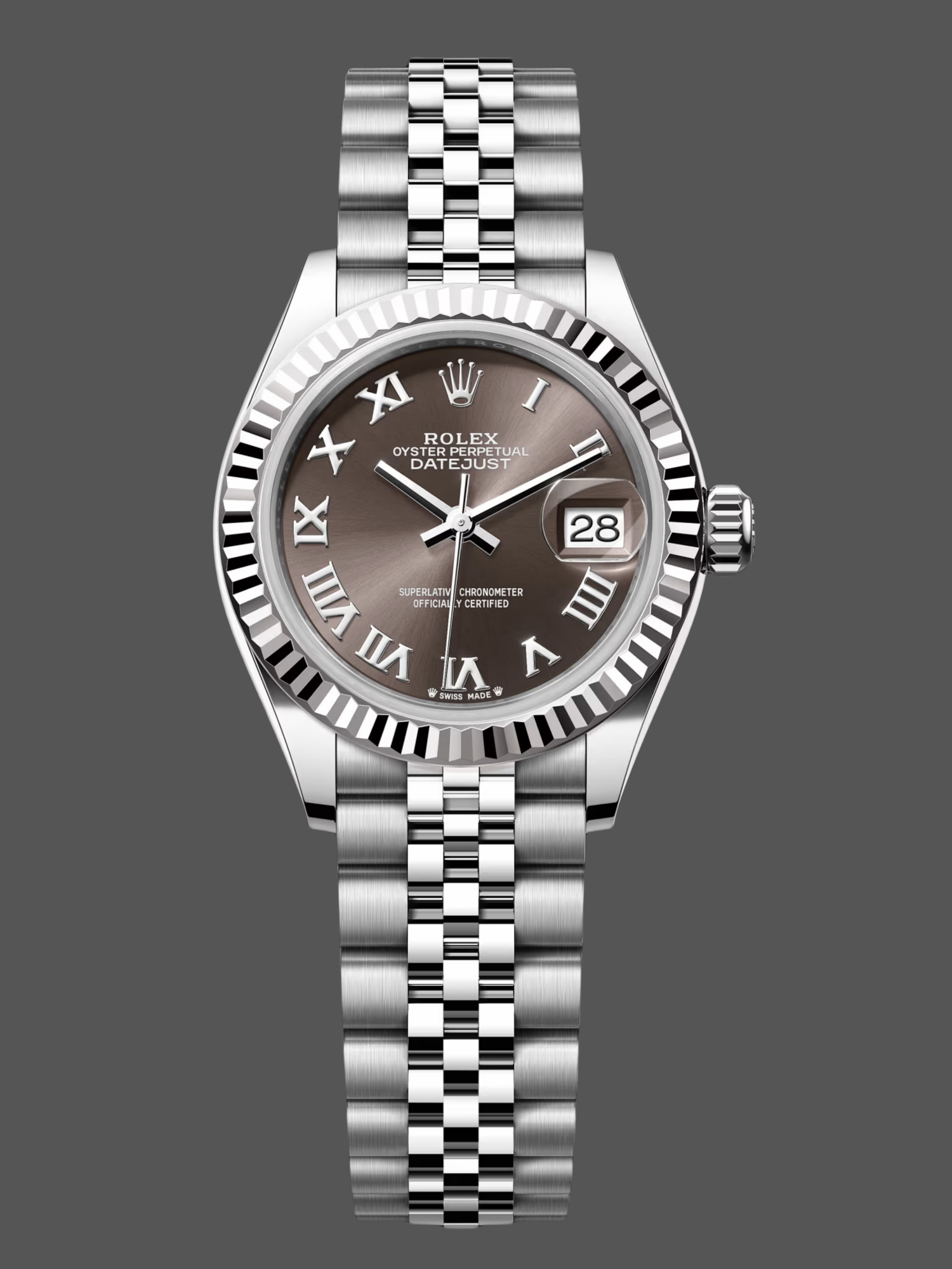 5D99203D-EF4B-E10C-F869-58CF240806B0 Rolex Datejust 279174 Stainless Steel Dark Grey Roman Dial 28mm Lady Replica Watch - Image 1