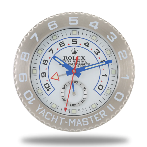 5DC7B220-1331-F81E-BA9E-23A527DEAFFA Rolex Yacht Master ll White & Silver Wall Clock - Image 1