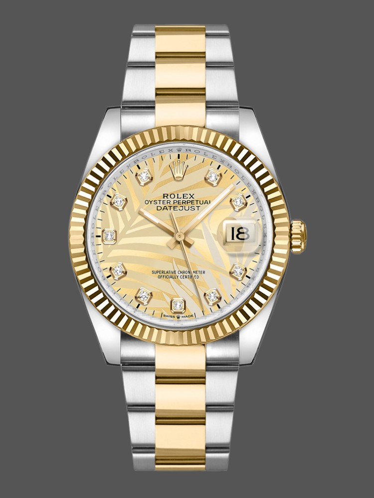 5E0D33AD-8841-901A-1DDB-4B7822DB7AC5 Rolex Datejust 126233 Golden Palm Motif Dial 36MM Unisex Replica Watch - Image 1