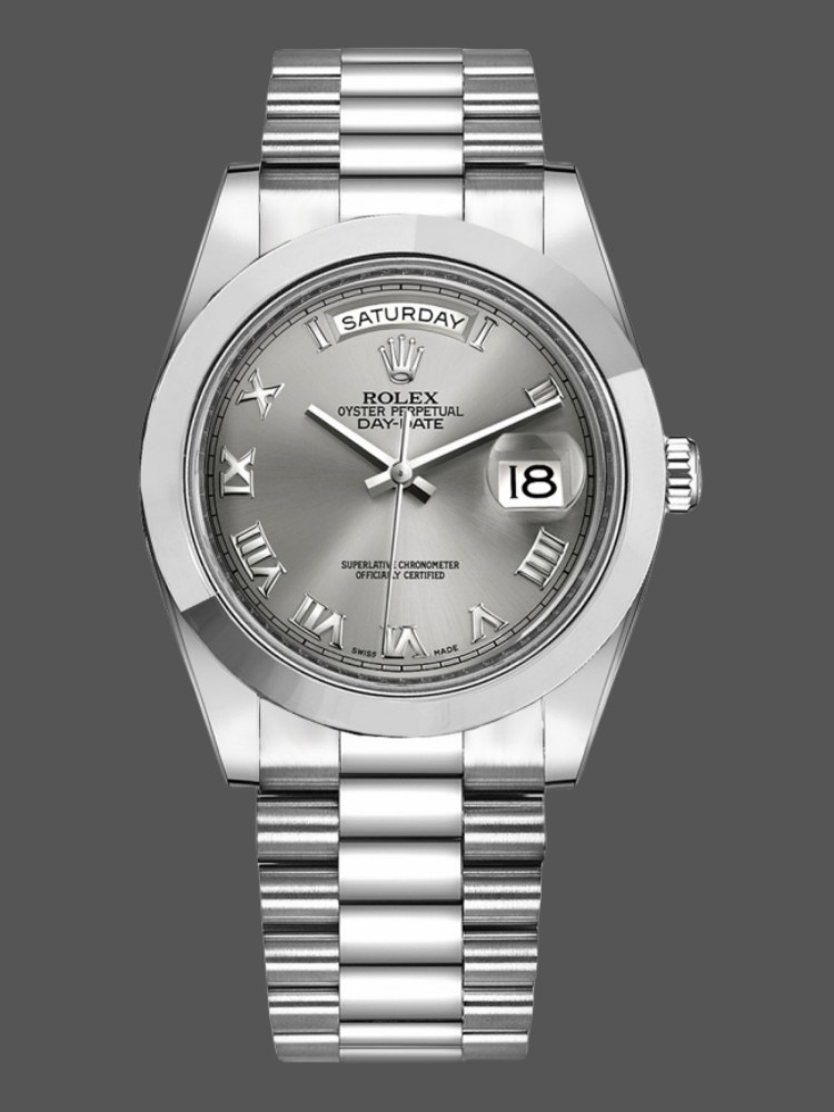 6217AA1E-E3FF-8DAB-BB9D-B49CDEEE85D0 Rolex Day-Date 218206 Concentric Rhodium Grey Roman Numeral Dial Platinum 41MM Mens Replica Watch - Image 1