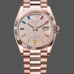 Rolex Day Date 36 Diamond Paved Dial Fluted Bezel 18K Everose gold 128235 0039 President Watch