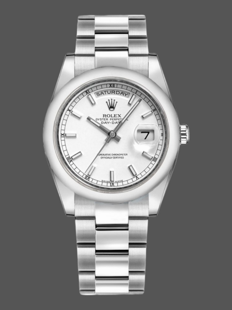 677910F5-96F1-5915-C3CF-BA81031160CA Rolex Day-Date 118209 White Gold Oyster Bracelet White Dial 36mm Unisex Replica Watch - Image 1
