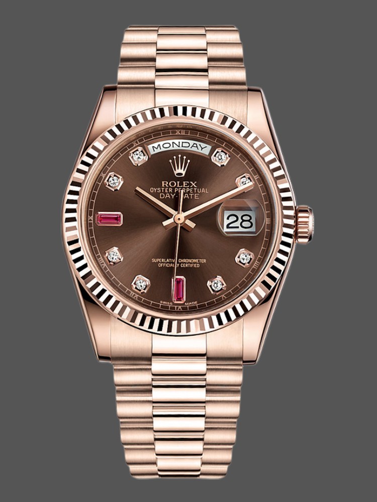 67AD89C2-9649-0FA8-5988-65DD944223E5 Rolex Day-Date 118235 Rose Gold Chocolate Brown Dial 36mm Unisex Replica Watch - Image 1
