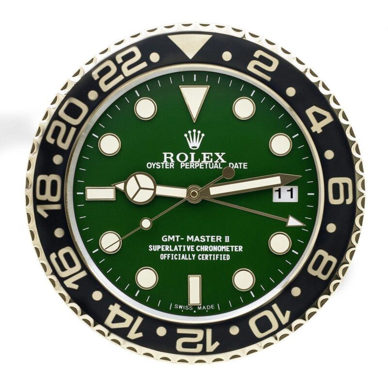68582103-2EB7-922C-A826-536AC8D45F85 Rolex GMT Master Gold & Green Vintage Wall Clocks - Image 1
