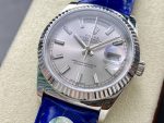 Rolex Day Date 36 White Gold Silver Dial 118139 0097 Blue Leather Strap - Image 5