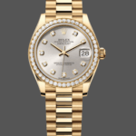 Rolex Datejust 31 Yellow Gold Silver Diamond Dial Diamond Bezel M278288RBR 0028 Women's Watch