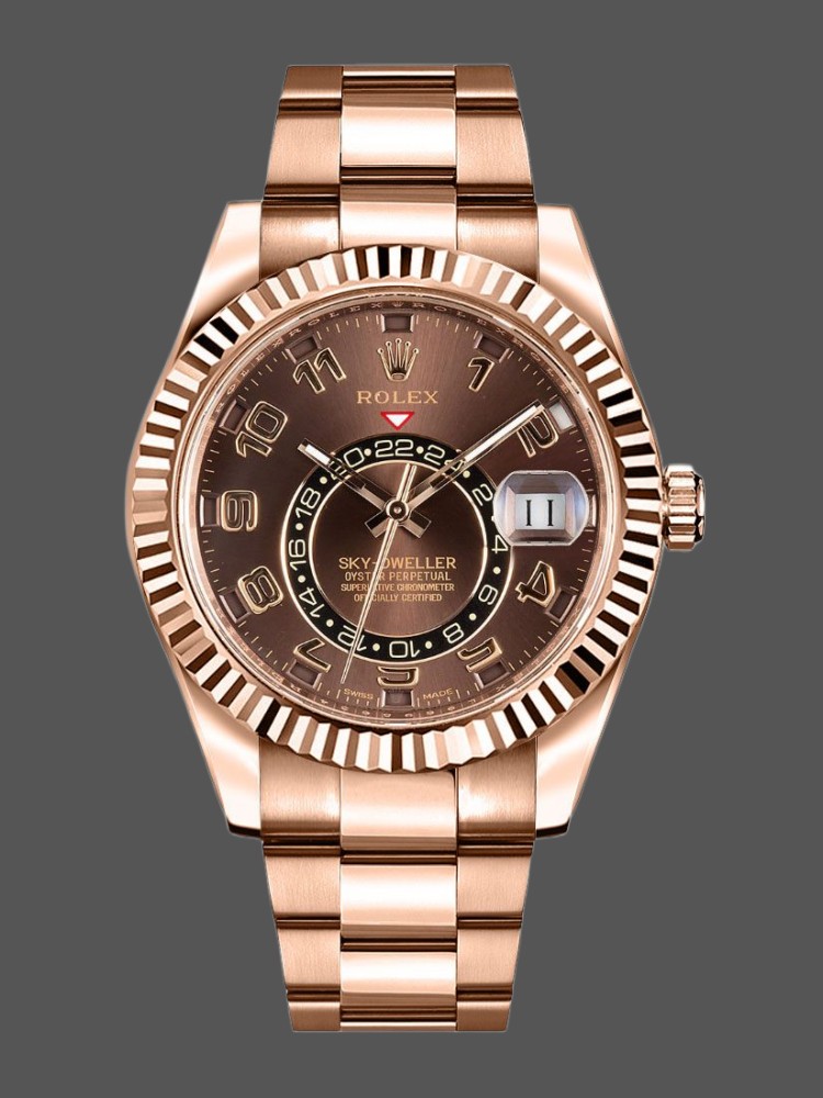 6AEB9FBC-E578-7D07-7114-1A27883041C6 Rolex Sky-Dweller 326935 Everose Gold Chocolate Arabic Dial 42mm Mens Replica Watch - Image 1
