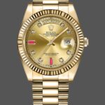 Rolex Day-Date 218238 Champagne Ruby Dial Yellow Gold 41MM Mens Replica Watch